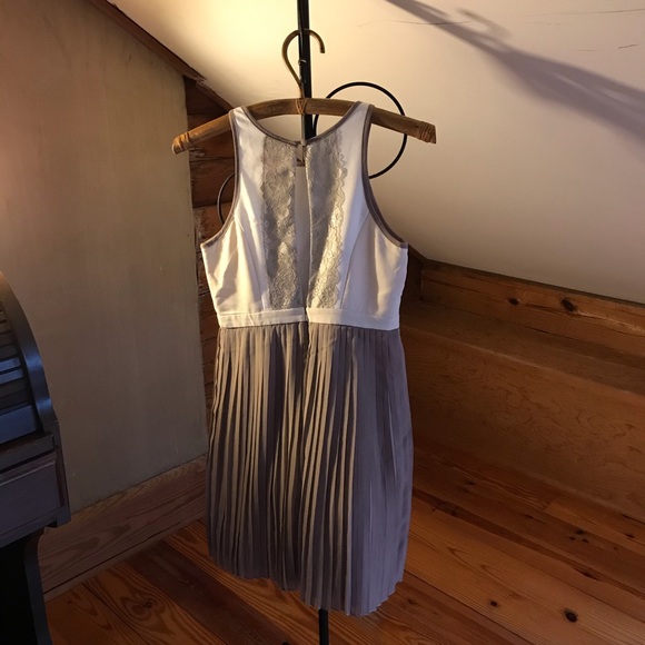 Minuet Cream Beige Pleated Lace A-Line Dress, EUC, M - Picture 2 of 15